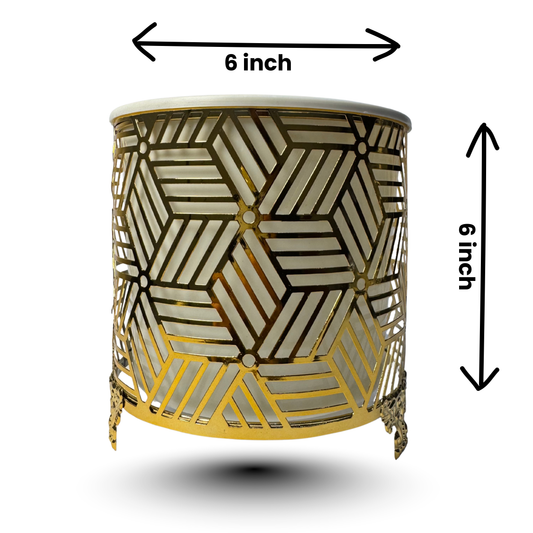 Gold Metal |Geometric Pencil Cup | Laser Carved Design