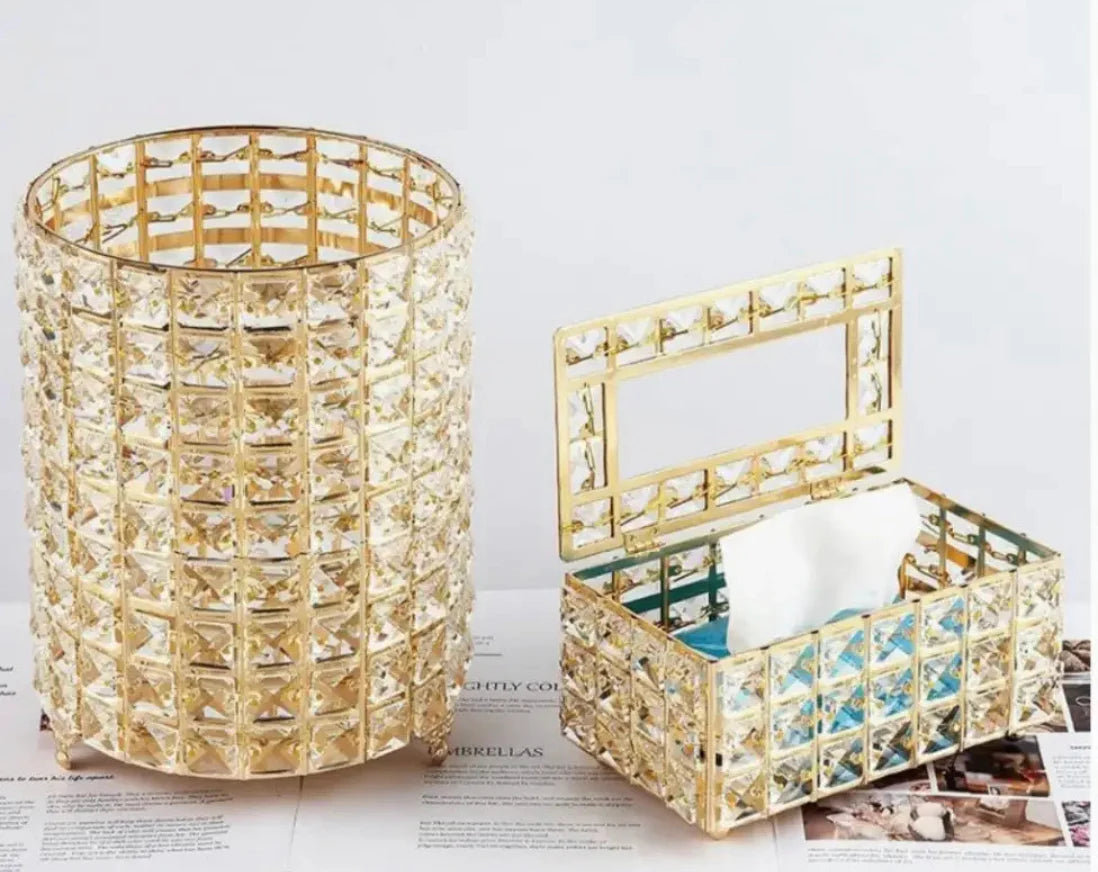 Crystal Tissue Box & Trash Bin | 2 PC Set