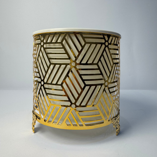 Gold Metal |Geometric Pencil Cup | Laser Carved Design
