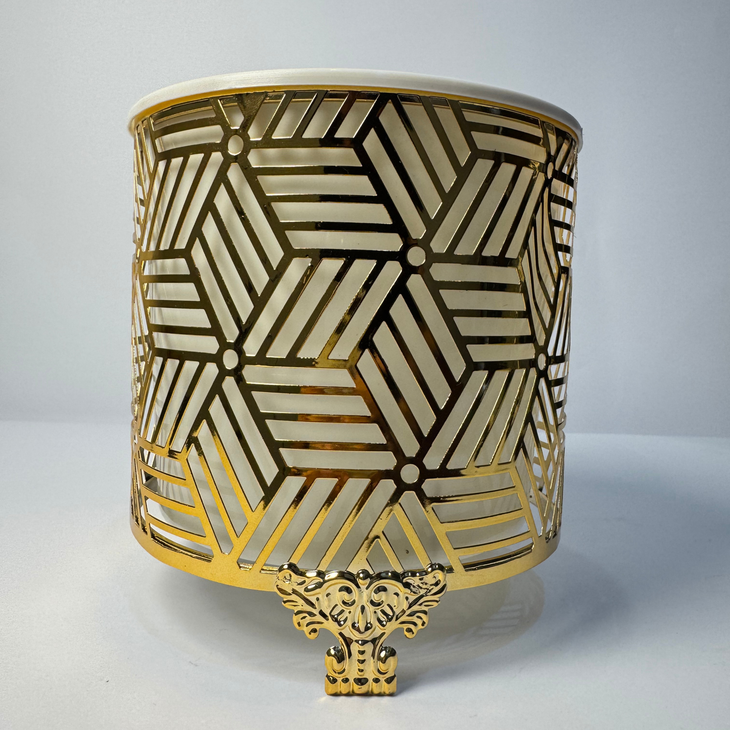 Gold Metal |Geometric Pencil Cup | Laser Carved Design