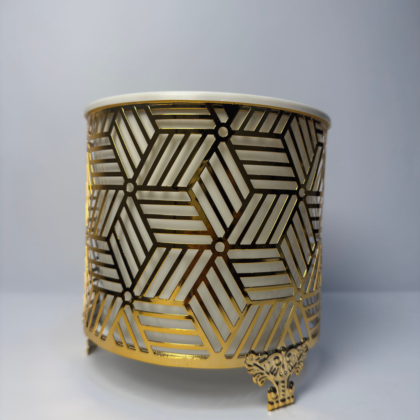 Gold Metal |Geometric Pencil Cup | Laser Carved Design